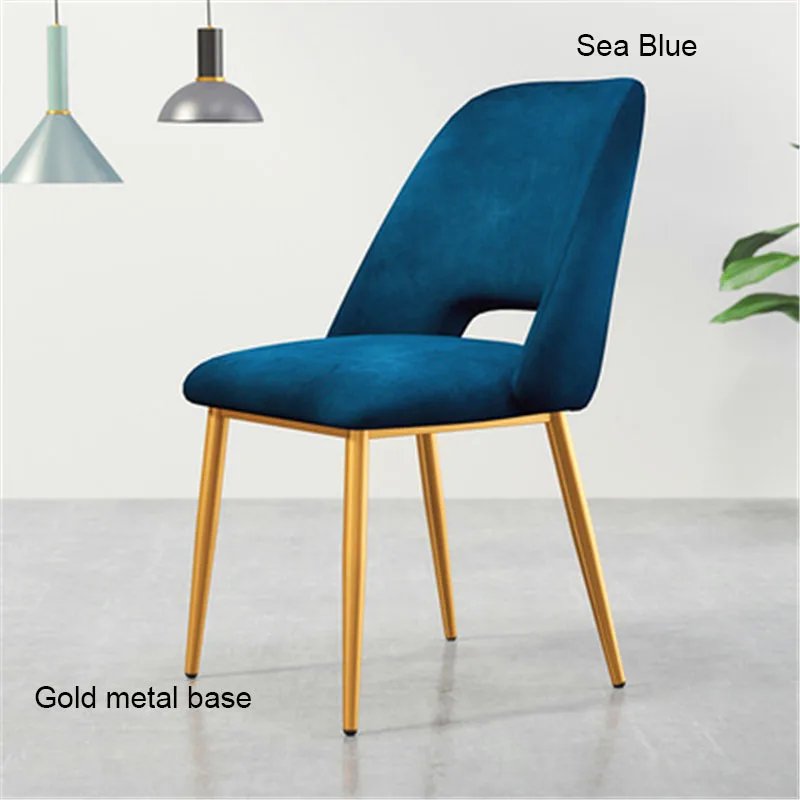 Gold base Sea Blue Современный минималистичный скандинавский обеденный стул из нержавеющей стали Повседневная мебель домашний стул ресторан кухня диван для кафе стул - Цвет: Gold base Sea Blue