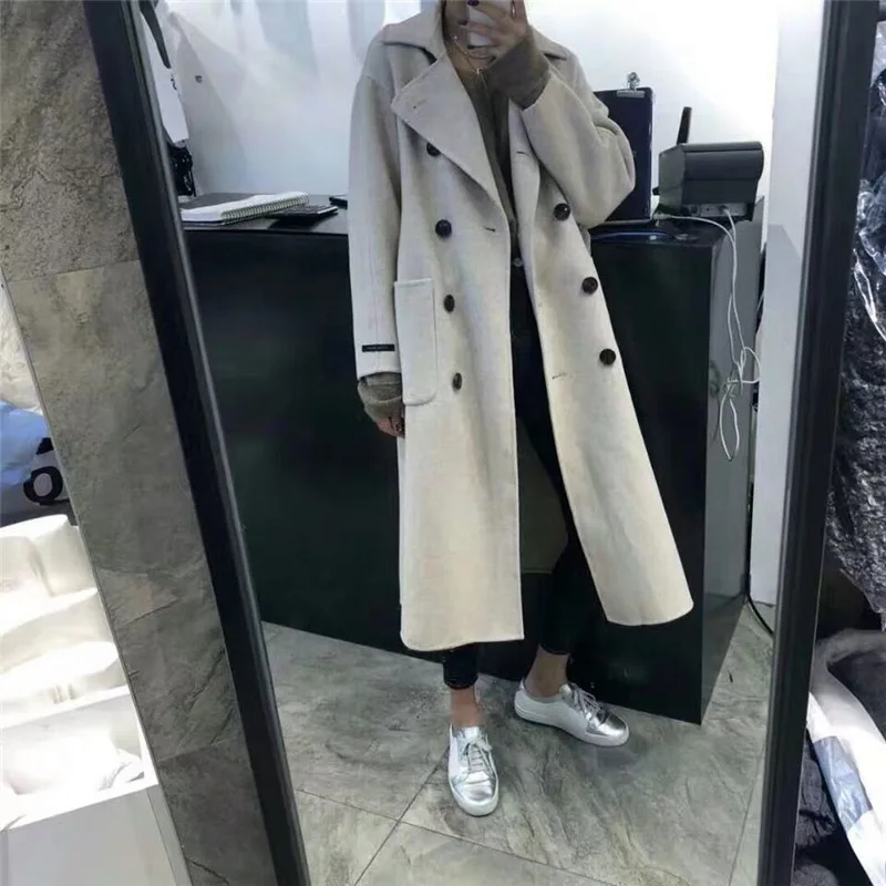 Стиль пальто двубортное Женское шерстяное пальто с узором в елочку двухстороннее пальто шерстяная куртка