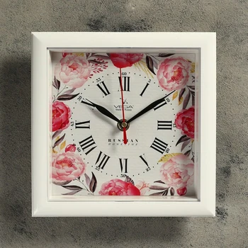 

Wall clock, series: Flowers, "Peonies", white frame, 20x20 cm 1379984