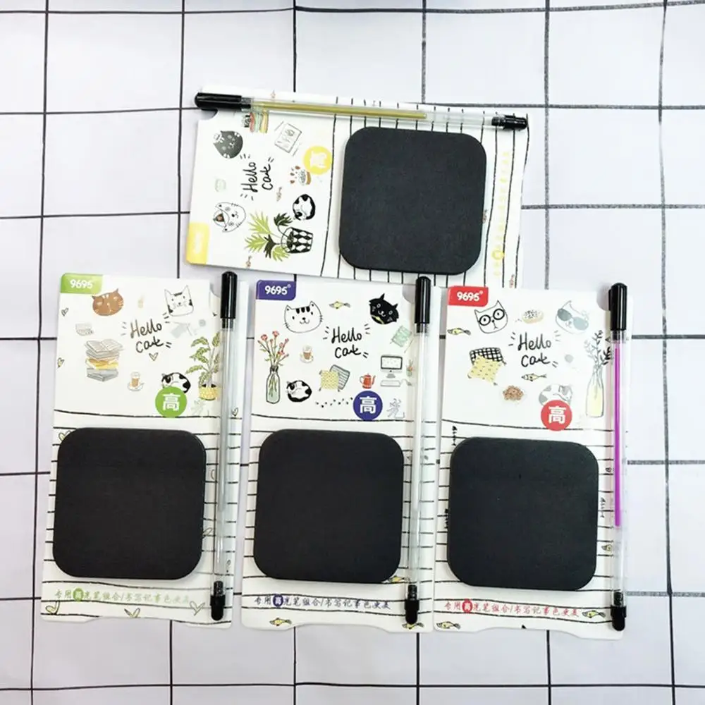 

50 Sheets Black Sticky Notes with Fluorescent Pen Set Creative Office Stationery Self-Adhesive Note Pads