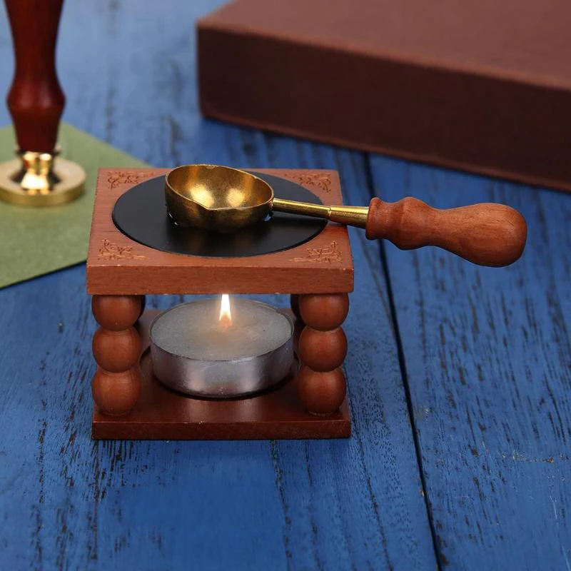 

Retro Sealing Wax Furnace Stove Pot Wood Handle Sealing Wax Spoon for Wax Sealing Decorative Wax Stamp Craft Gift