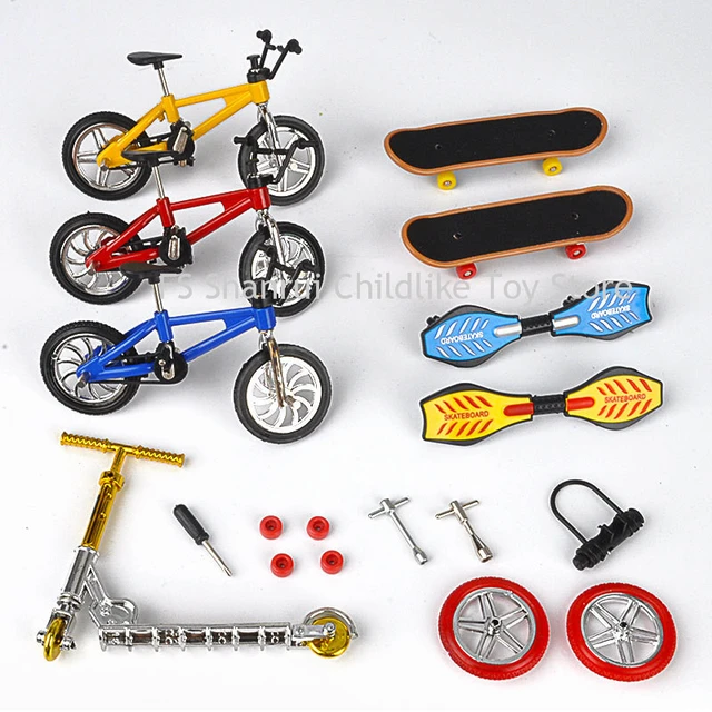 Mini vélo avec planche à roulettes, jouet éducatif en métal pour enfants,  modèle de vélo pour