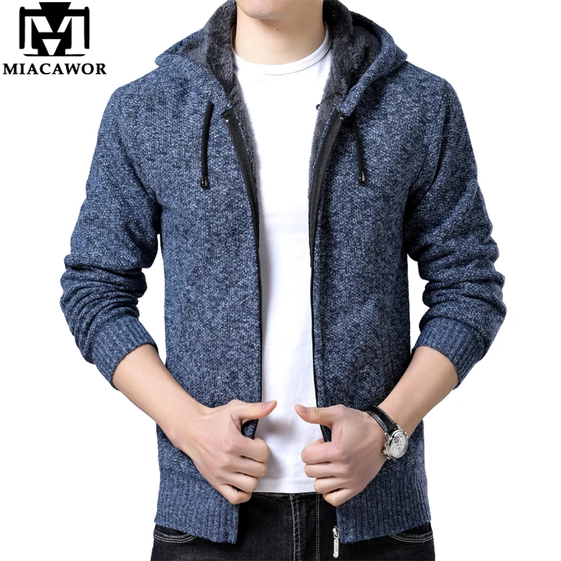 MIACAWOR Winter Sweater Men Fleece Warm Wool Sweater Coats Hooded Cardigan Men Solid Colors Knitting Zipper Sweatercoat Y192 MIACAWOR Winter Sweater Men Fleece Warm Wool Sweater Coats Hooded Cardigan Men Solid Colors Knitting Zipper Sweatercoat Y192