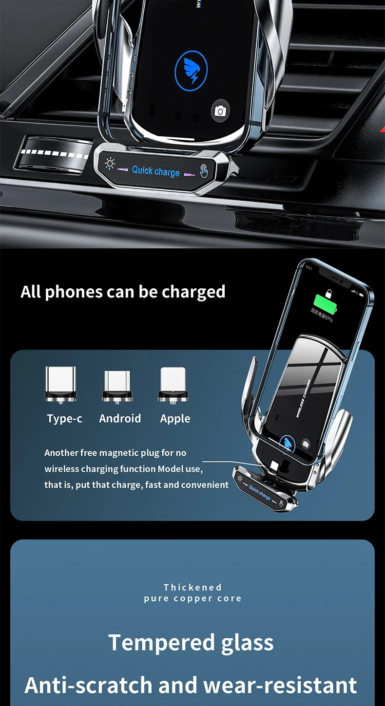 fast car charger type c 15W Wireless Fast Car Charger For Android IOS Smartphone Mobile Phone Fast Charging with Smart Sensor Car Mount Fast Charger dual usb c car charger