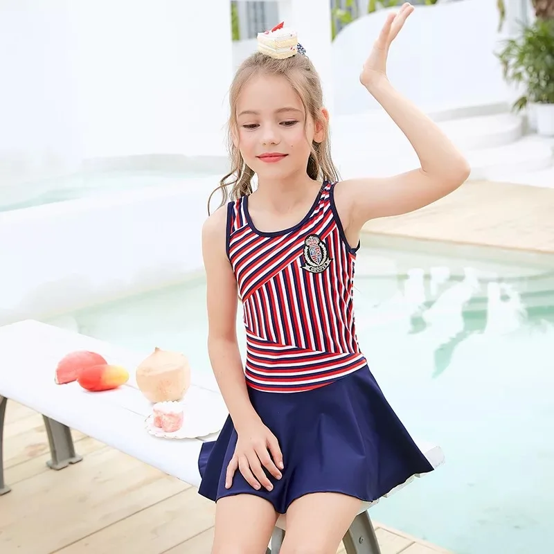 

South Korea Students GIRL'S Fashion New Style Girls Big Boy Dress-Swimsuit Hot Springs Swimwear Conservative Boxer