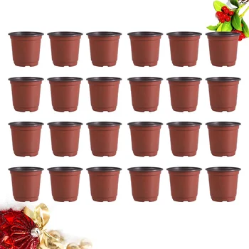 

50PCS Plastic Flowerpot Creative Breathable Flower Pot Succulents Flower Pot Basin Pot - Diameter 100mm (Brown)