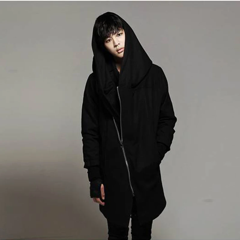 Spring new wave men's long section diagonal zipper hooded gloves woolen coat men's large size big hat coat Spring new wave men's long section diagonal zipper hooded gloves woolen coat men's large size big hat coat