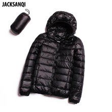 JACKSANQI/зимняя женская куртка-пуховик с капюшоном для занятий спортом на открытом воздухе Ультра легкие теплые пальто однотонные портативные куртки-пуховики RA324