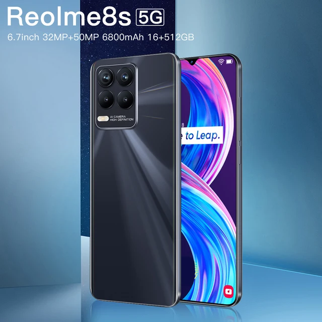 Reolme8s 5G smartphone 16GB+512GB 6.7-inch water drop screen 6800mAh phone Android 11 gaming phone Black