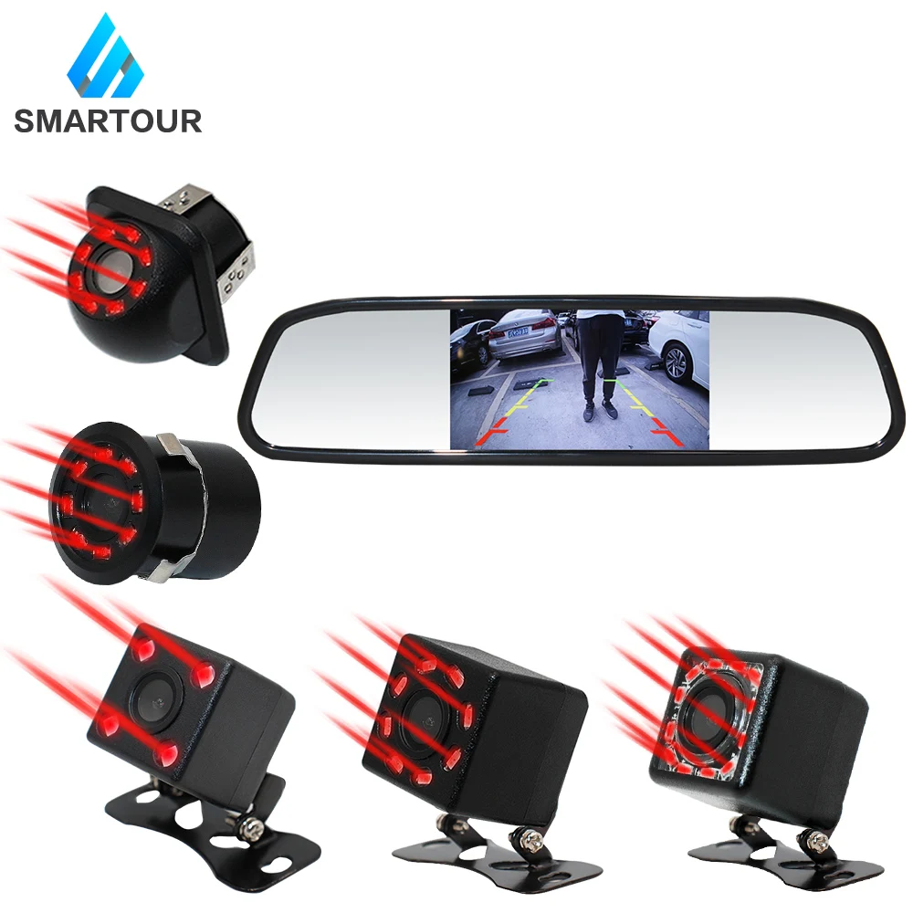 

Smartour 4.3" Car Rearview Mirror Monitor Auto Parking System + LED Night Vision Backup Reverse Camera CCD Car Rear View Camera