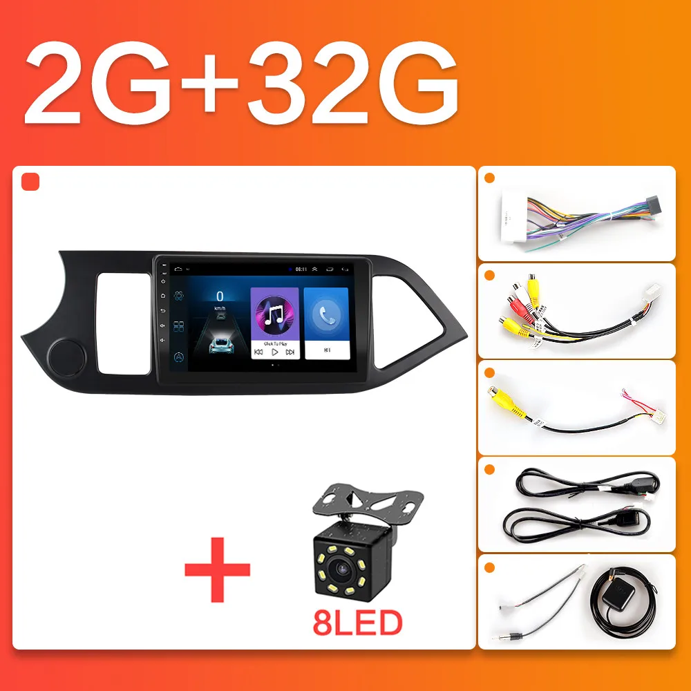2Din для KIA PICANTO Morning автомобильный Радио Мультимедиа Видео плеер навигация gps 2011- Android 8,1 GO din Авто Стерео Автомагнитола - Цвет: F-WIF-2G-8LED