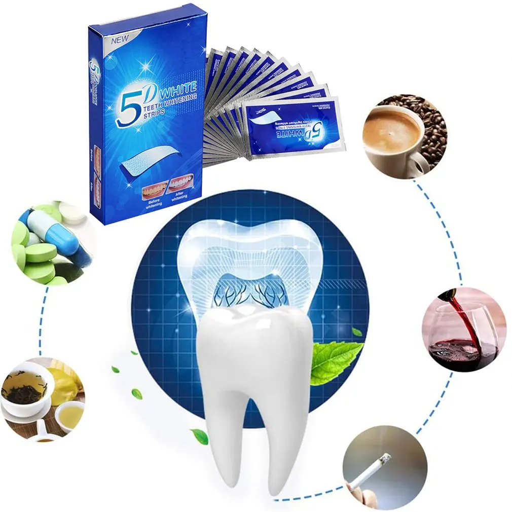 7 Pairs Strips 5D Gel White Teeth Cleaning Strips Oral Hygiene Care Double Elastic Teeth Bleaching Strips False Teeth Veneers