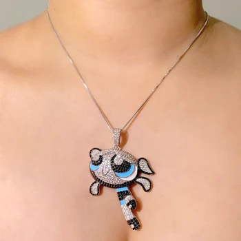 

Cartoon Pendant Necklace Gold Silver Color Box Chain Iced Out Cubic Zircon Enamel Anime Choker Hip Hop For Women Fashion Jewelry