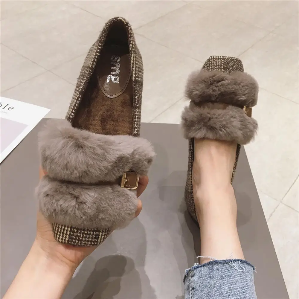 

Moccasin Shoes Large Size Women 2019 Fashion Women's All-Match Loafers Fur Square Toe Casual Female Sneakers Autumn Flats