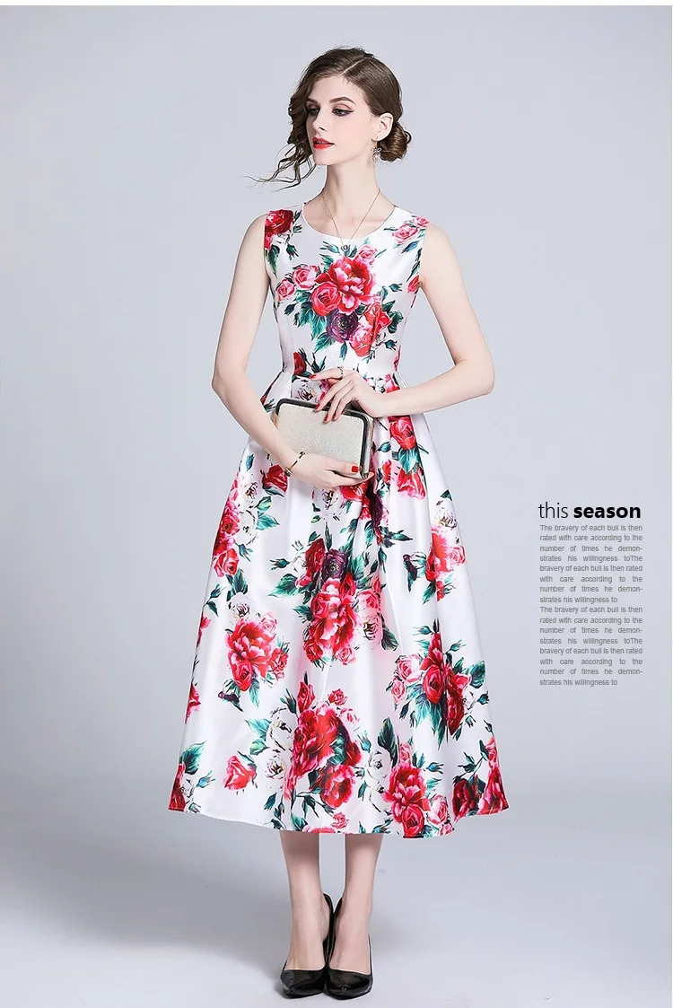 

6158-2019 Spring New Style Europe And America WOMEN'S Dress Base Skirt Crew Neck Waist Hugging Slimming Big Hemline A- line Flor