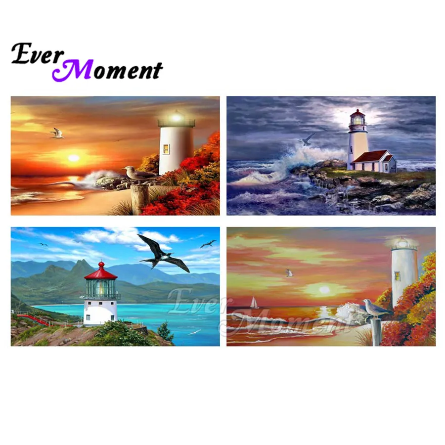Алмазная картина Ever Moment, маяк, морская картина, стразы 5D, сделай сам, мозаика, полная квадратная дрель, алмазная вышивка ASF1994
