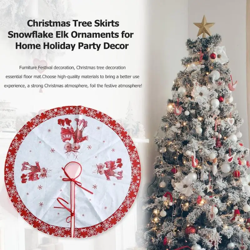 Merry Christmas Tree Skirts Snowflake Elk Ornaments for Home Holiday Party Decor