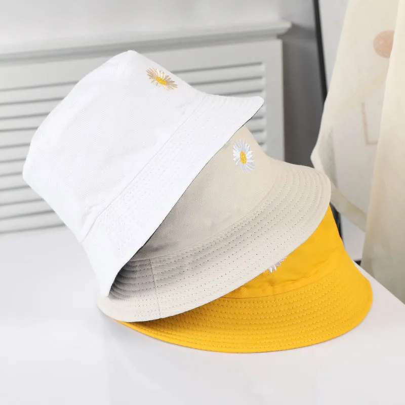 ladies bucket hat TON Women Bucket Fishing Hats Embroidery Daisies Cap Double-sided Wear lady Fisherman Hat Panama Casual hat for Women Gifts womens bucket hat with string