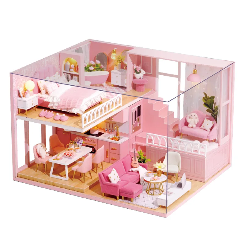 Новая мебель кукольный дом деревянный миниатюрный DIY кукольный домик набор мебели сборный Кукольный дом игрушки для рождества детский подарок для девочки - Цвет: L030 with dustcover