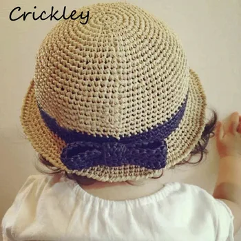 

Summer Kids Girls Straw Sun Hat Soft Breathable Collapsible Basin Cap for Children Girls Outdoor Vacation Straw Bowknot Sombrero