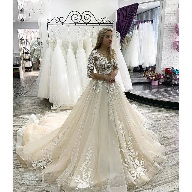 $US $117.48 Illusion Scoop Neckline Wedding Dresses Lace Appliques A-line Floor Length Dress Bridal Gown Formal Plus Size Vestido De Noiva