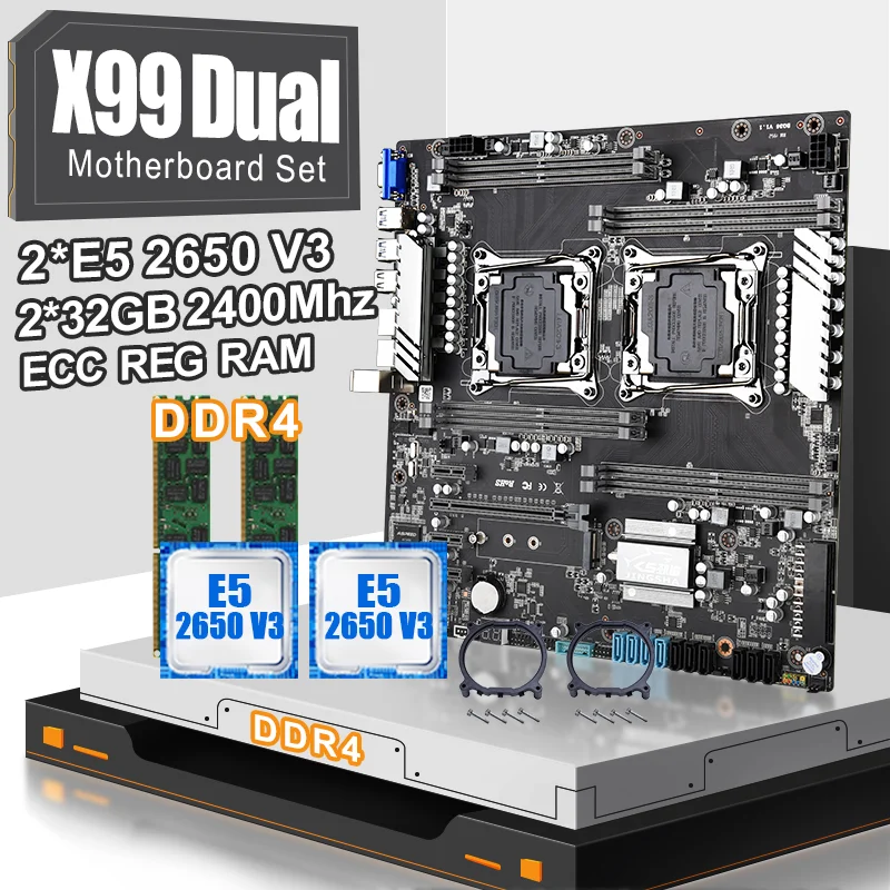 JINGSHA X99 dual motherboard set with 2pcs XEON E5 2650V3 Processor and 2*32gb ddr4 2400mhz ecc reg ram | Компьютеры и офис