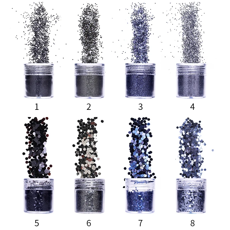 10 мл Блестки для ногтей хлопья Красочные смешанные размеры блестки советы синий зеленый черный порошок 3D украшение для ногтей DIY