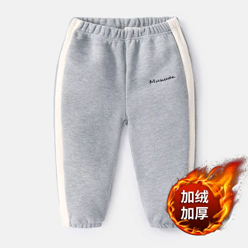 Grey Plus Velvet Штаны для маленьких мальчиков; Зимние Модные хлопковые брюки; Вельветовая утепленная детская зимняя одежда; хлопковые детские теплые штаны для детей; От 2 до 6 лет - Цвет: Grey Plus Velvet