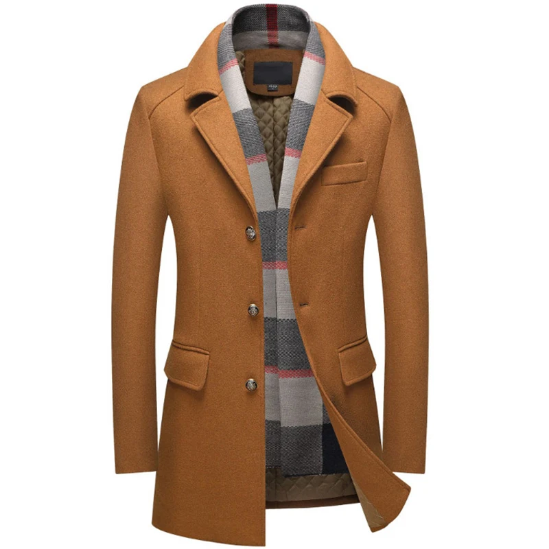New Autumn Winter Wool Coat Men Scarf Collar Thick Trench Coat Men Business Casual Long Woolen Overcoats Jacket Plus Size L-4XL New Autumn Winter Wool Coat Men Scarf Collar Thick Trench Coat Men Business Casual Long Woolen Overcoats Jacket Plus Size L-4XL