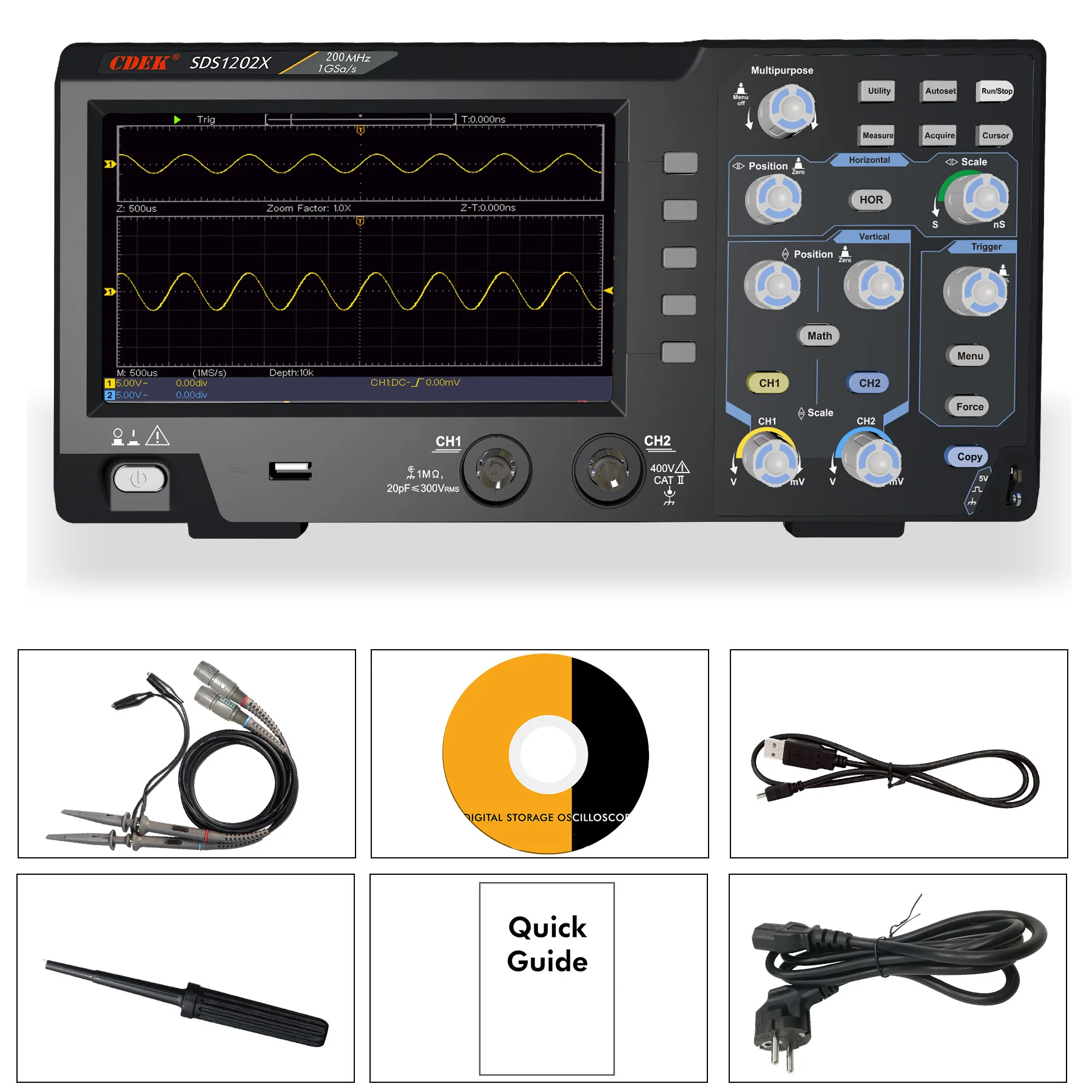 Cdek Sds1202x Digital Storage Oscilloscope 2 Channels 200mhz Portable