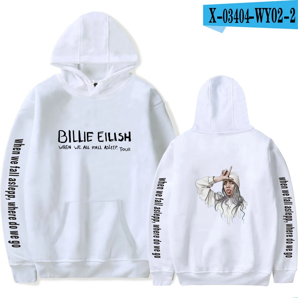 white Популярные худи с принтом Billie Eilish, женские и мужские свитшоты Harajuku, Осенние повседневные черные пуловеры с капюшоном Billie Eilish Pop для девочек - Цвет: white