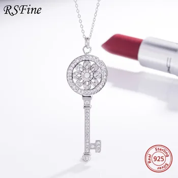 

925 sterling silver sun flower key sweater chain European and American Necklace female pendant clavicle Fine jewelry For women