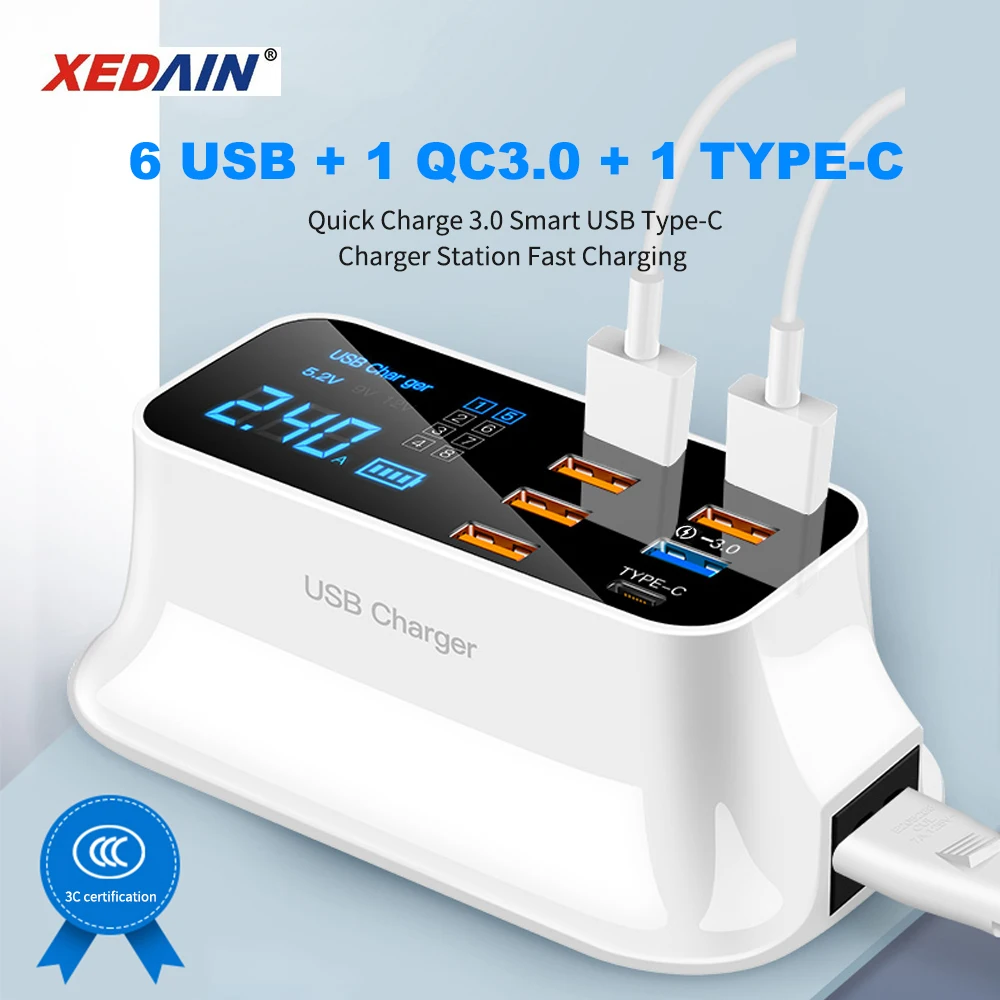 ЖК-дисплей с цифровым дисплеем зарядное устройство 8 портов USB для Xiaomi Huawei Samsung iPhone