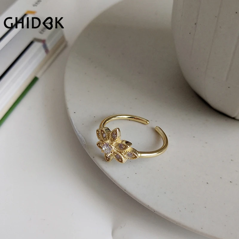 

GHIDBK 925 Sterling Silver Cubic Zirconia Rings For Women Open Flower Stacking Rings Dainty Geometric Charms Rings Bride Gifts