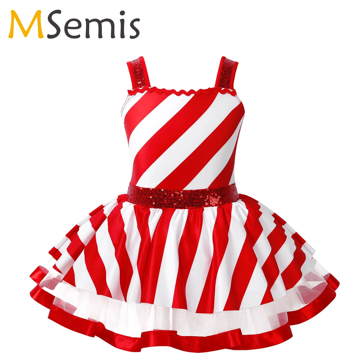 

Ballet Tutu Dress Girls Gymnastics Leotard Dancewear Children Sequins Striped Figure Ice Skating Baton Twirling Leotard Dress