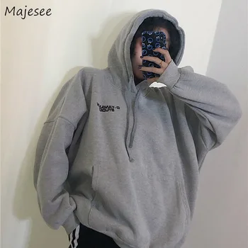 

Hoodies Women Printed Hooded Drawstring Simple Loose 2XL Harajuku Korean Style Streetwear Girls Pullover Womens All-match Chic