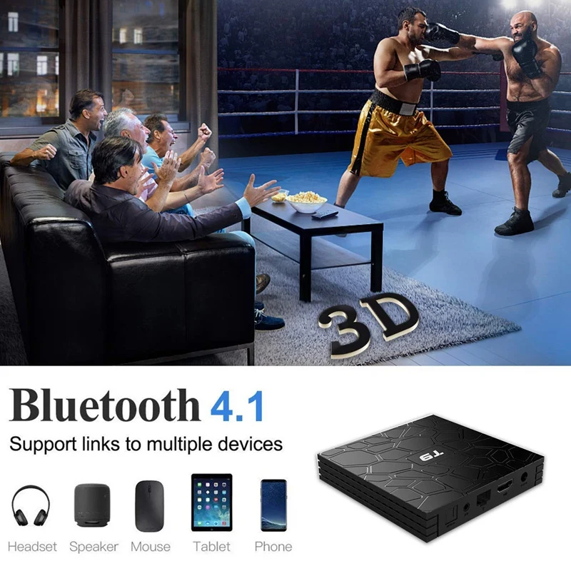 T9 Android 8.1 TV Box 4GB DDR3 RAM 64GB ROM RK3328 Bluetooth 4.1 Quad-Core Cortex-A53 64 Bits Support 2.4/5.0GHz WiFi 4K 3D Ultr