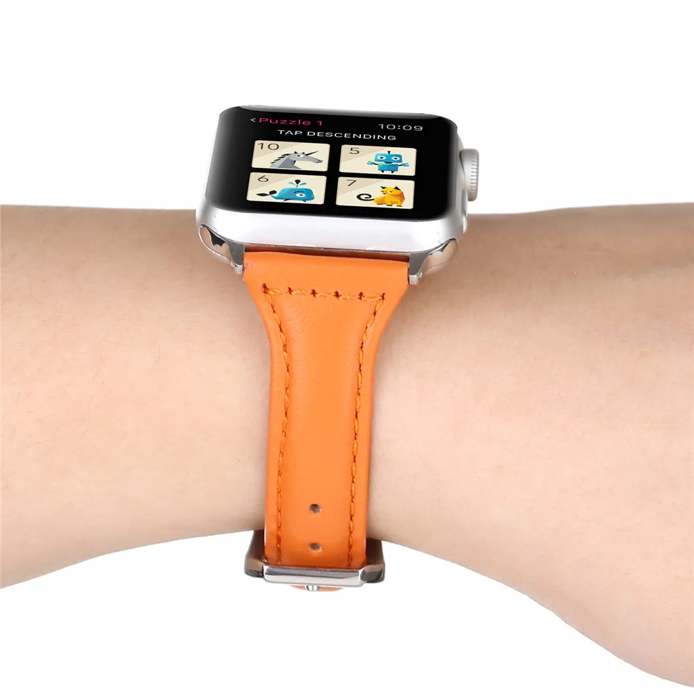 Модный кожаный ремешок, тонкий браслет для Apple Watch, ремешок серии 5, 4, 3, 2, 1, наручный ремень для iWatch 40 мм, 44 мм, 38 мм, 42 мм, ремешок для часов