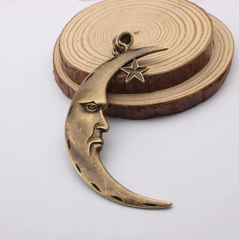 5Pcs Large Tibetan Bronze/Silver Crescent Moon Human Face Charms Pendant For DIY Necklace Jewelry Making Supplies