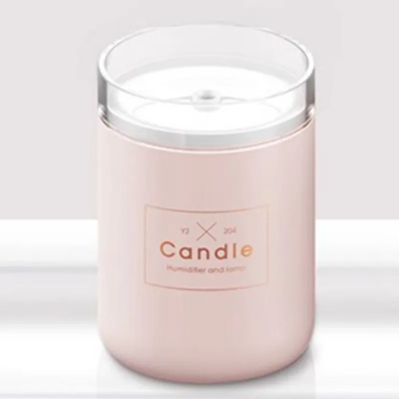 280ML USB Candle Ultrasonic Air Humidifier Essential Oil Diffuser Car Purifier Aroma Mist Maker Romantic Soft Light 40#126 - Цвет: Pink