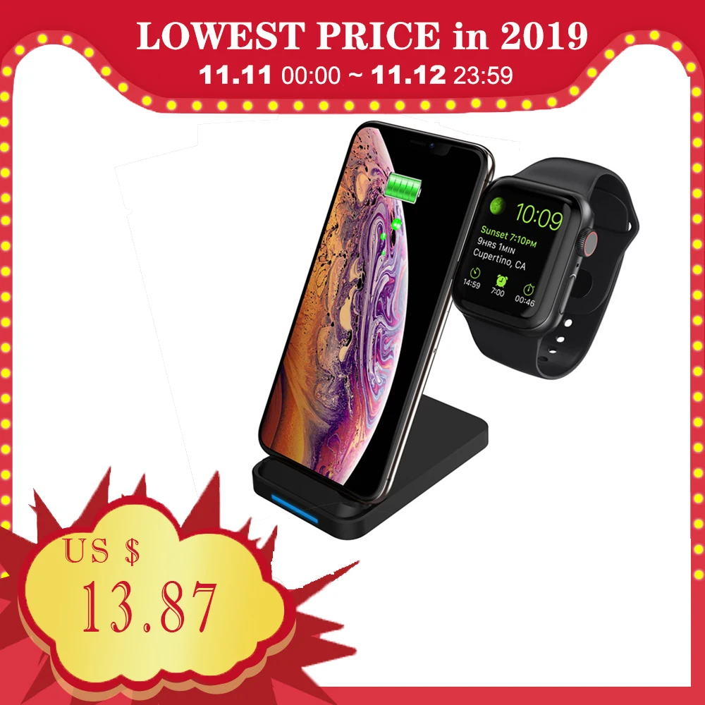Billige 10W Qi Drahtlose Ladegerät Für iPhone XS XR X 8 Plus 2 in 1 Schnelle Lade Dock Für Apple uhr iwatch 4 3 2 Für Samsung S9 S8