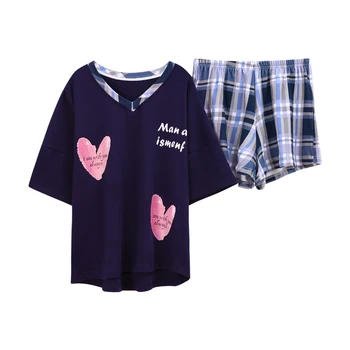 

Cute Short Sleeve Women Sleepwear Top Pant Home Set 2020 Spring Summer New Lazy Princess Style Pajamas Cotton Women Pajamas Set