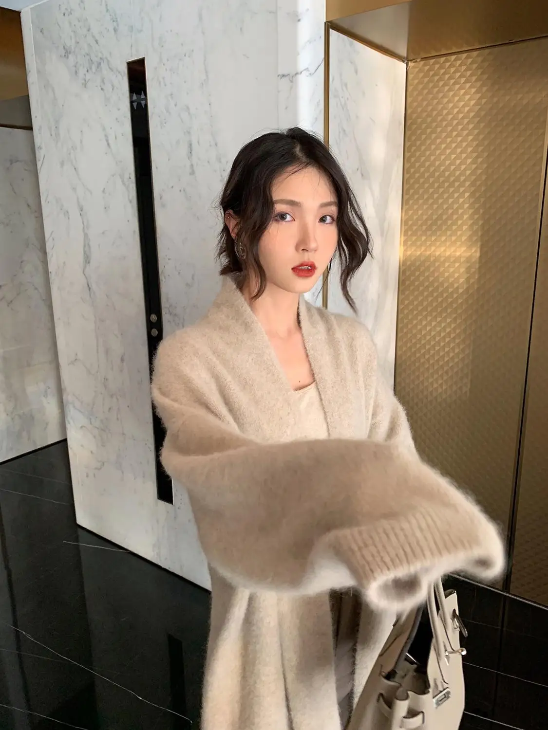 Online Elegante suéter de cachemira grueso largo cálido cárdigan mujer abrigo de invierno tejido moda suéteres cárdigan