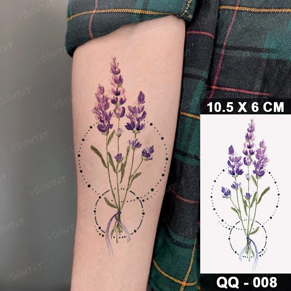 Waterproof Temporary Tattoo Sticker Watercolor Realistic Lavender Daisy Flower Plant Tatoo Woman Child Kid Ankle Fake Tatto Man