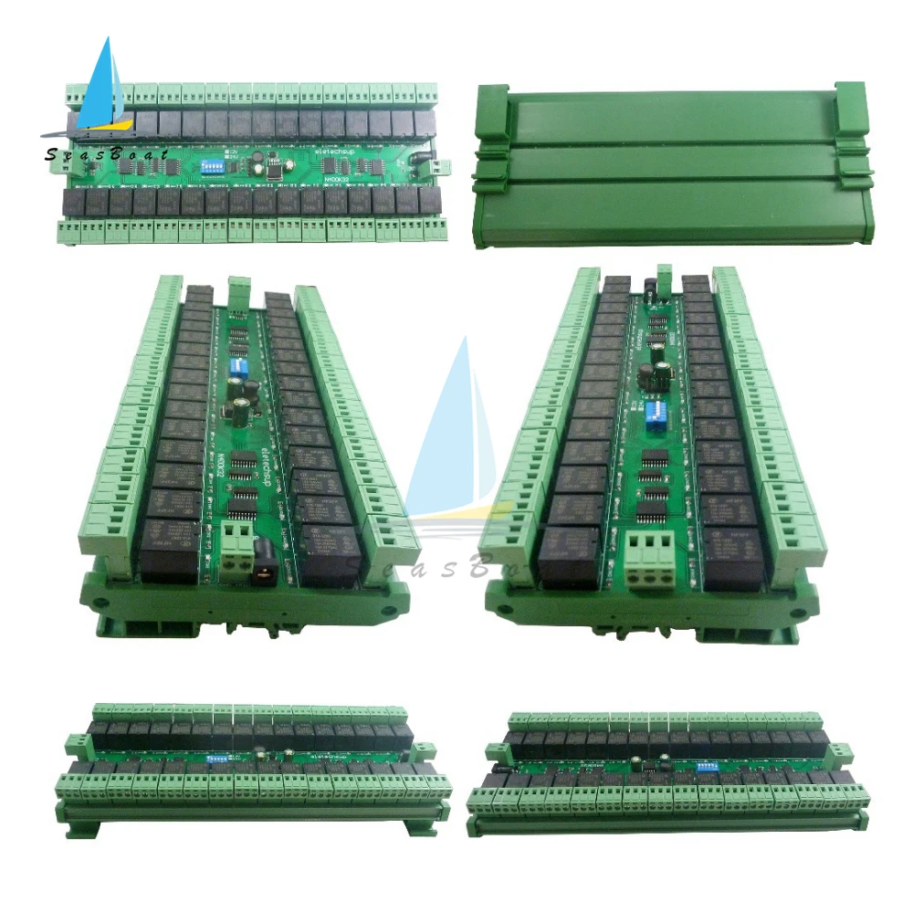 12V 24V 32 채널 릴레이 모듈 DIN 레일 RS485 릴레이 스위치 보드, RTU 프로토콜 arduino용 원격 제어 PLC 확장 보드