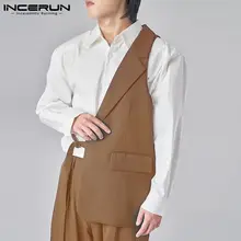 

Men's Irregular Sleeveless Detachable Buckle Rope Vests Casual Streetwear Shirts Lapel Sleeveless Waistcoats S-5XL INCERUN 2021
