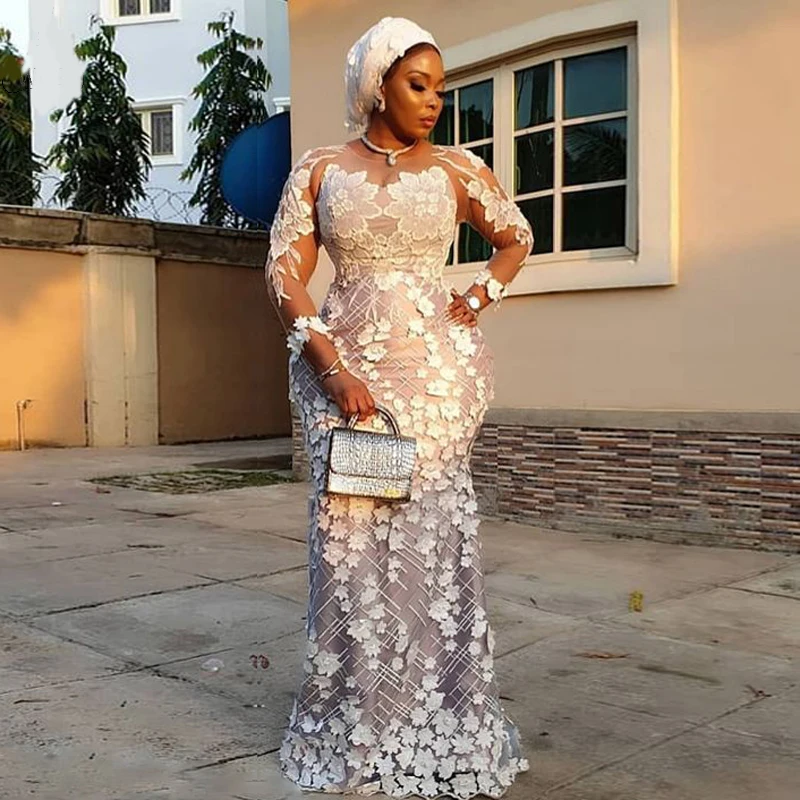 Aso Ebi нигерийское вечернее платье русалки с длинным рукавом и кружевной аппликацией, элегантные платья для выпускного вечера размера плюс Robe de soiree - Цвет: same as pic