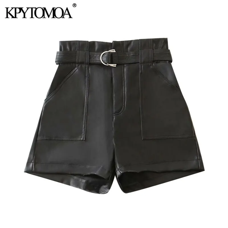 Шорты KPYTOMOA женские с поясом шикарные модные короткие штаны из искусственной кожи