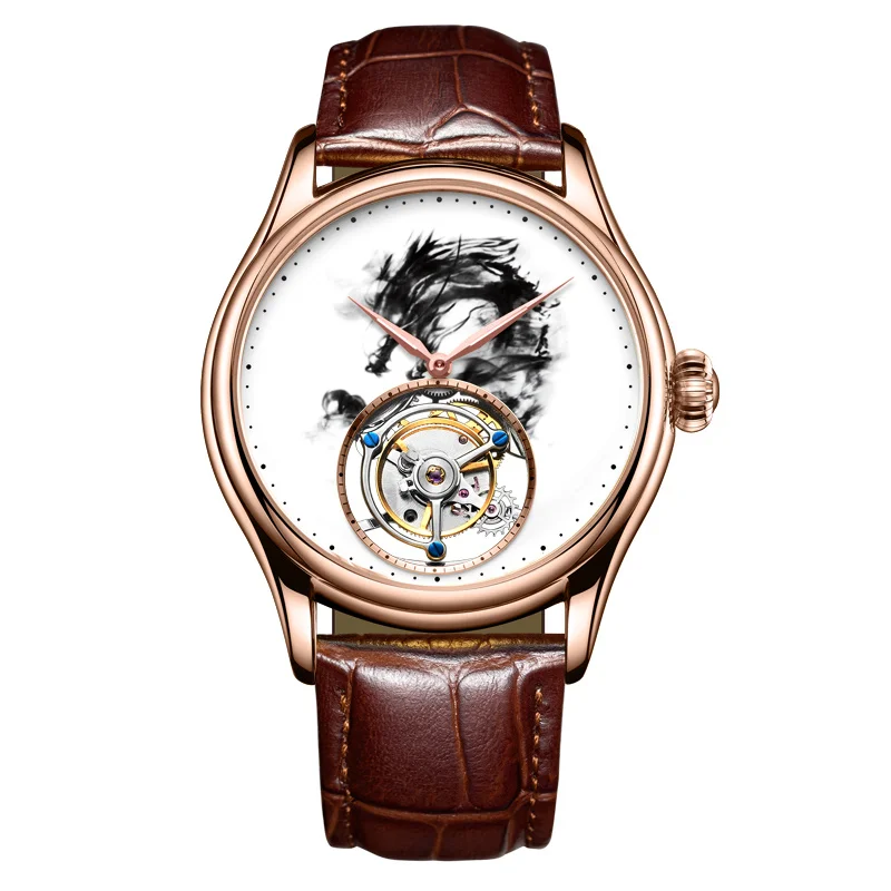 WSTFLL7-1 Tourbillon механические часы мужские Лидирующий бренд часы сапфировые зеркальные оригинальные ручные намотки полый ход Мужские t китайские мужские часы с драконом - Цвет: WSTFLL7-1