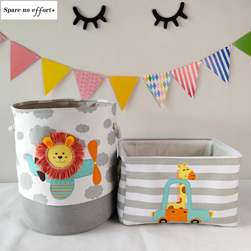 Baby Toys Storage Box Canvas Basket Cute Cartoon Lion Giraffe Storage Basket For Kids Dirty Clothes Bucket Organizer Laundry Bag